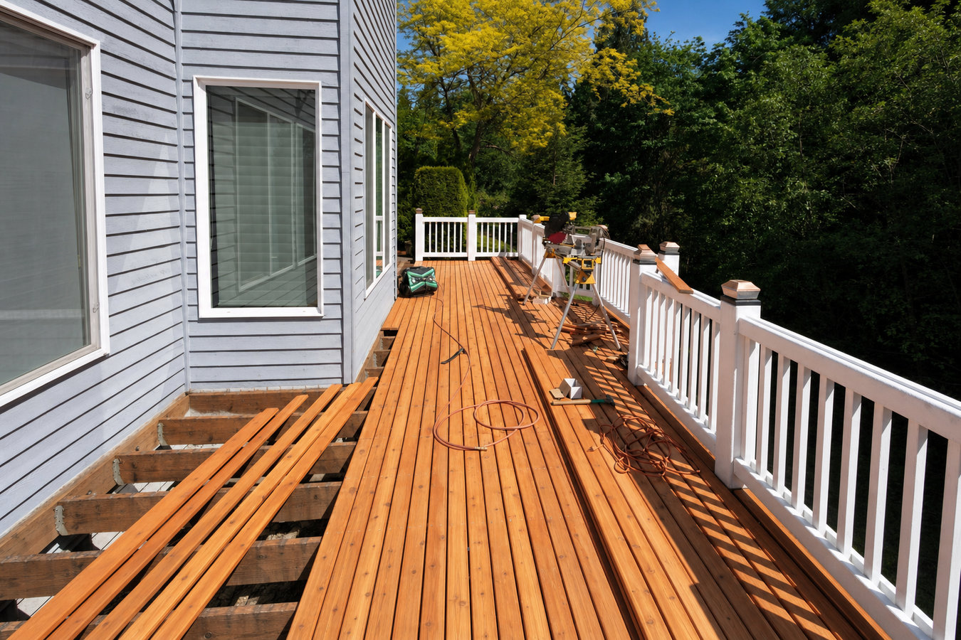 Cedar wood deck construction